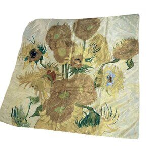 Womens Scarf 35 Inch Square Yellow Van Gogh Sunflowers Satin